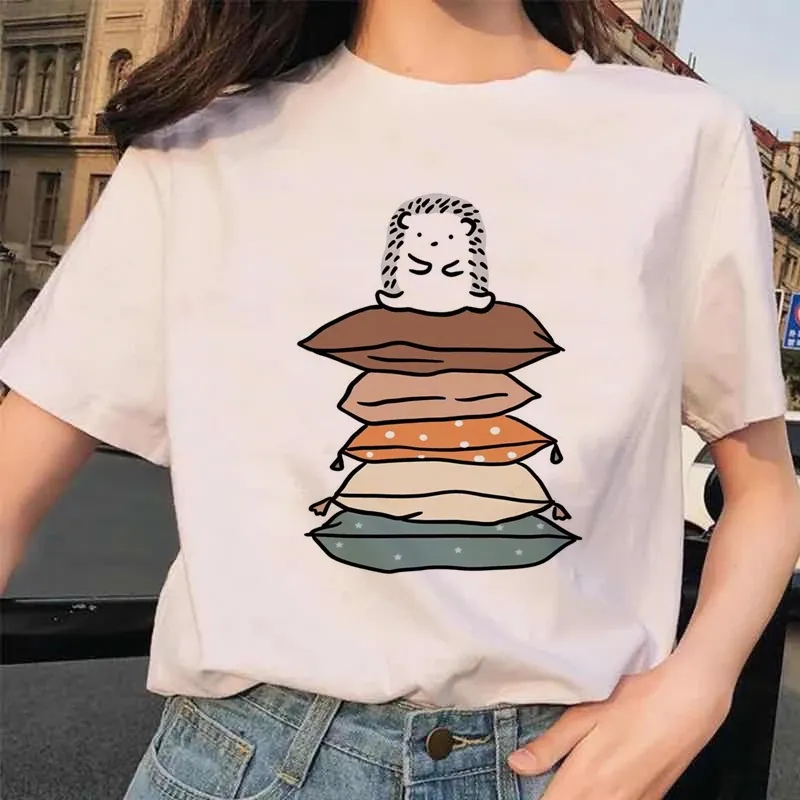 Cute Cartoon Hedgehog Cute Cartoon Hedgehog Thin Loose Crew-neck Fashion Top Women's T-shirt Short Sleeve Oversized T Shirt Tees