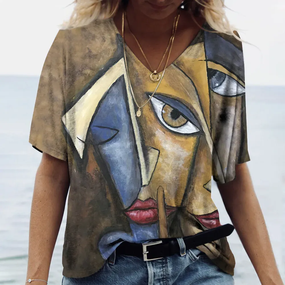 Women V-neck T-shirt 3d Alphabet Fashion Y2k Streetwear Summer Short Sleeve Women's Oversized Loose Sports Tshirt Female Tee Top