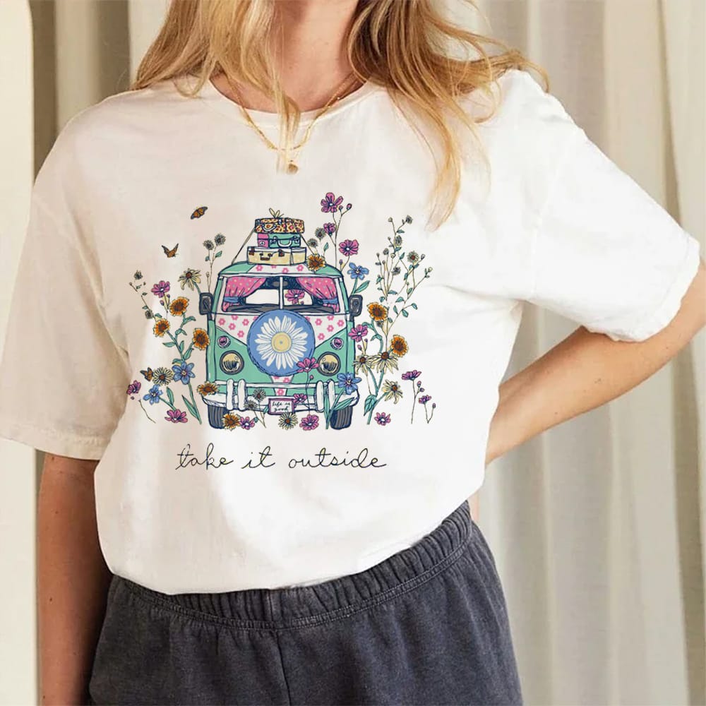 Watercolor Casual Fun Print 90s Women's Sweet T-Shirt Cartoon Print Pattern Women's Casual Fashion O-Neck Loose New T-Shirt