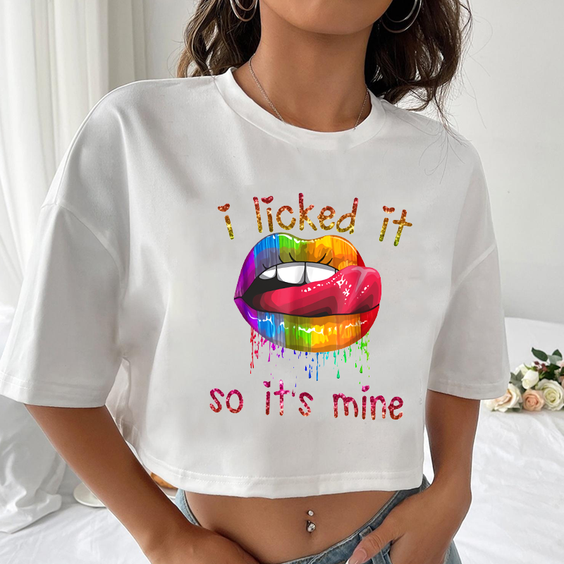 Women's new fashion colorful lips T-shirt cool lips Harajuku short T-shirt summer cool women's navel sexy T-shirt tops