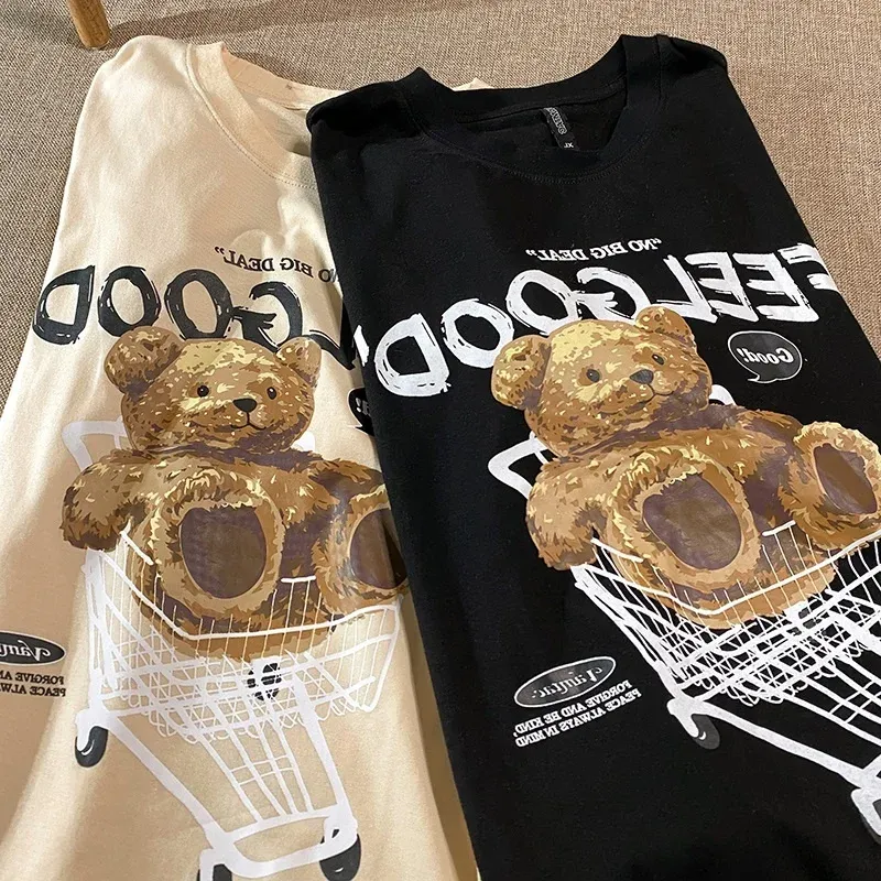 Funny T-shirts Women's Print Bear Fat Girl Short Sleeve Black Oversized T-shirt Loose Ins Top Clothes Clothes Y2k Aesthetic