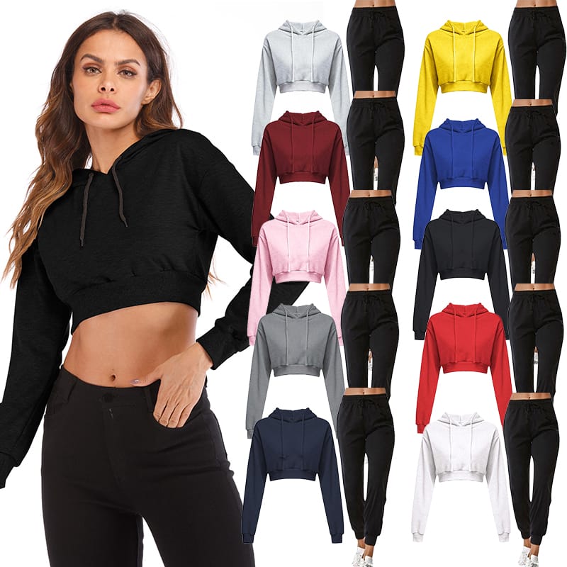 New Hot Selling Women's Hoodie Set Fashion Sexy Short Open Button Hoodie+Sweatpants Women's Sports Set