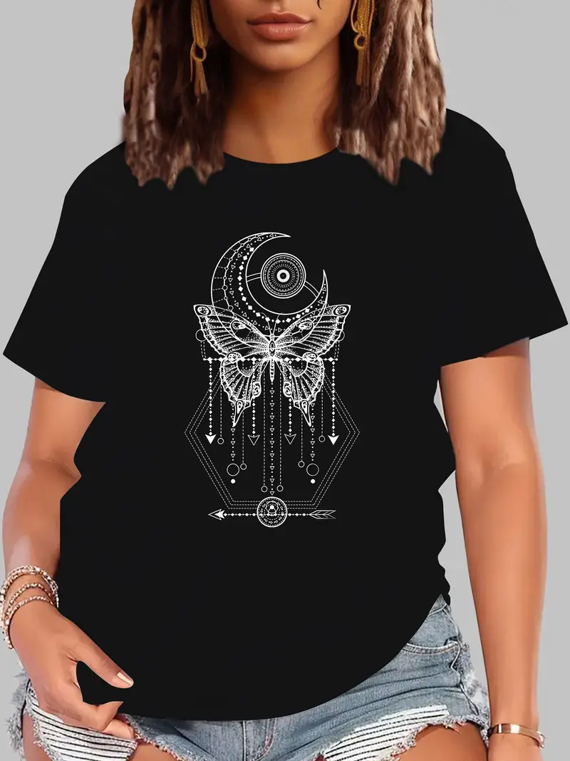 Moon Butterfly Women t shirt Summer Fashion Short sleeved T-shirt Tee Tops Printed O-neck Casual T-shirt Women's Clothing