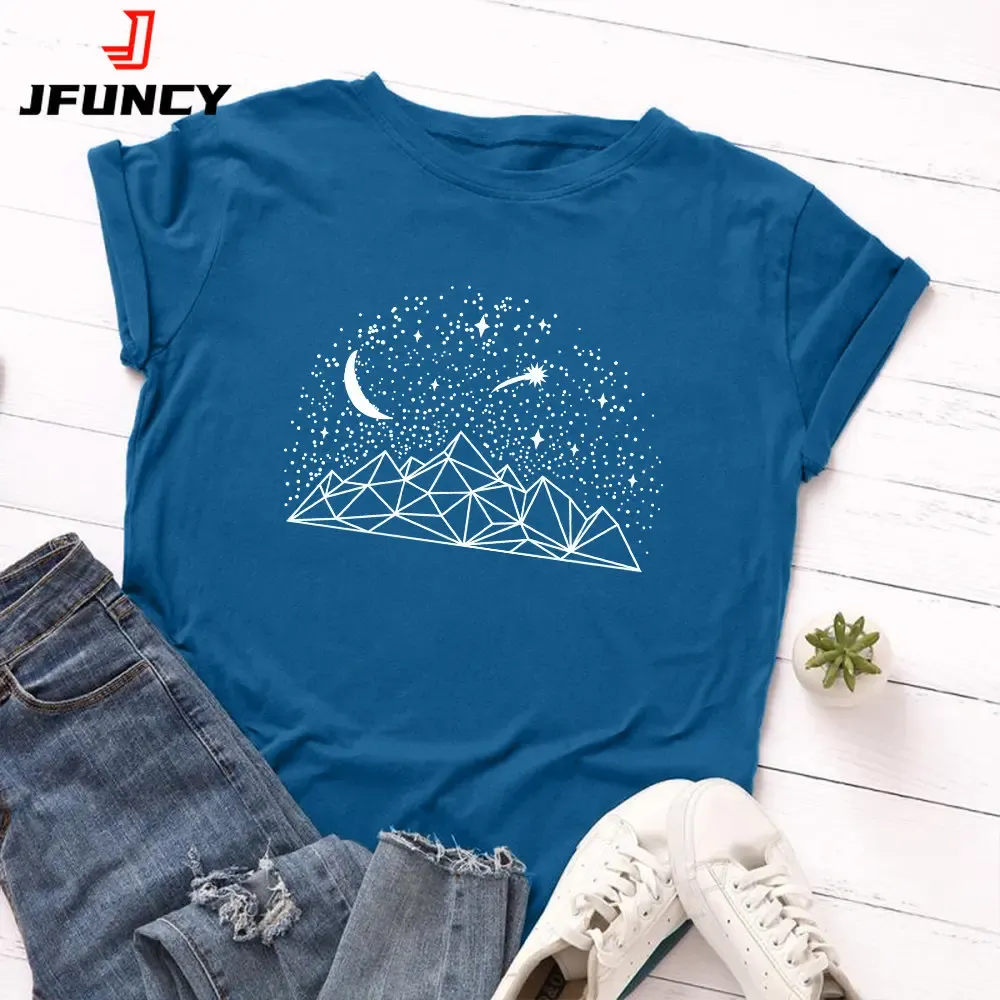 JFUNCY 2024 Summer Women's T-shirts 100% Cotton T Shirt Fashion Graphic Woman Tshirt Short Sleeve Tee Female Oversized Tops