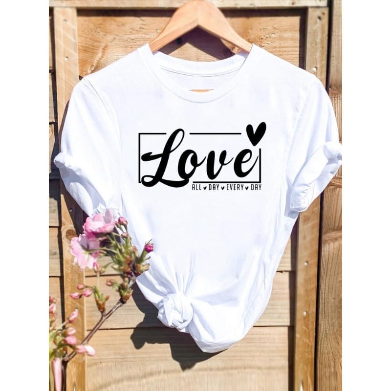 Women's Short-sleeved T-shirt Fashion Print Love Base Shirt Aesthetic  Vintage Clothes  Tops