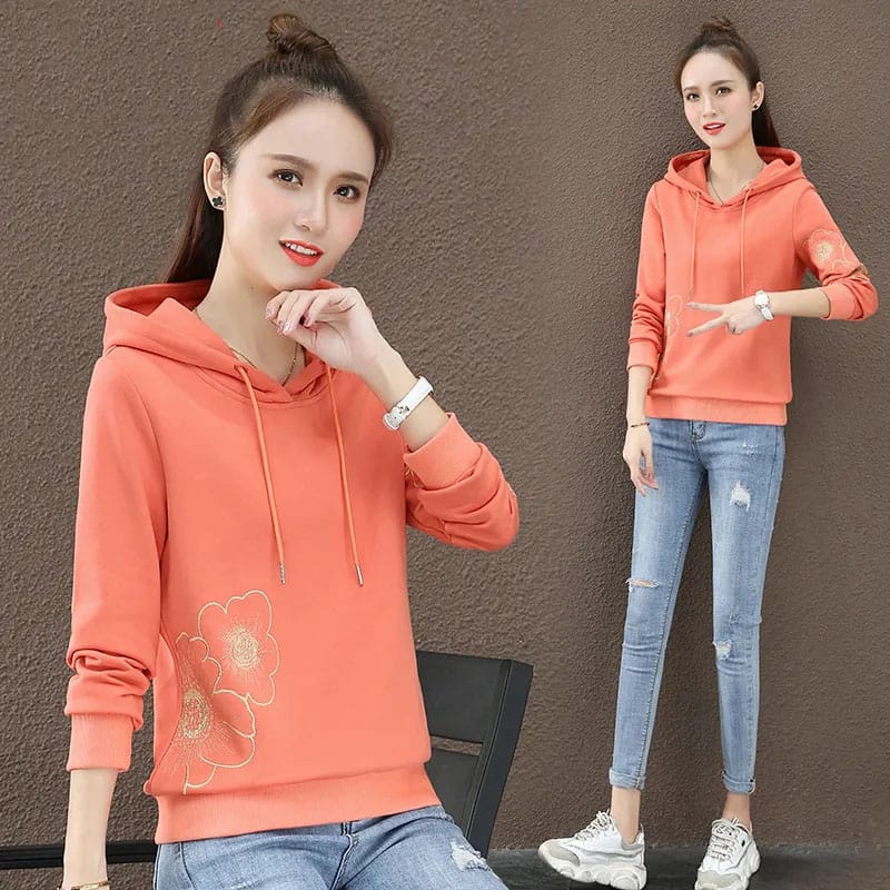 Spring Autumn Hooded Sweatshirt Women's Fashion Thin Embroidere Large Size Hoodies Pullovers Ladies Loose Sweatshirt Coat Tops