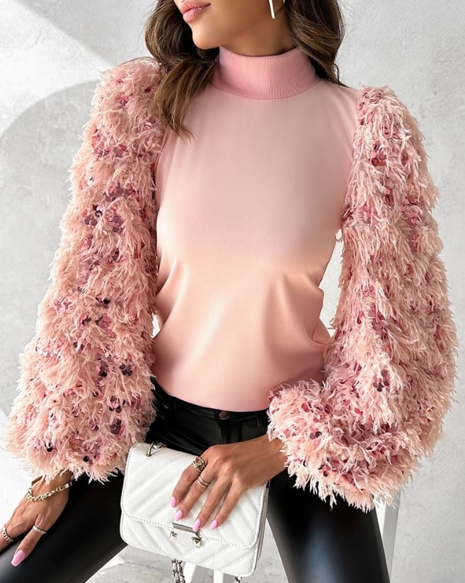 New Fashion Women's Beaded Long Sleeve Top Temperament Commuting Female Casual Clothing Daily Round Neck Women Elegant Blouses