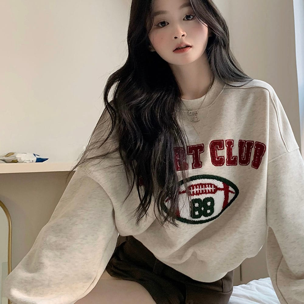 American Letter Embroidery Long Sleeve Sweatshirt for Women's Autumn New Sweet Loose Versatile Casual Pullover Tops Female Trend