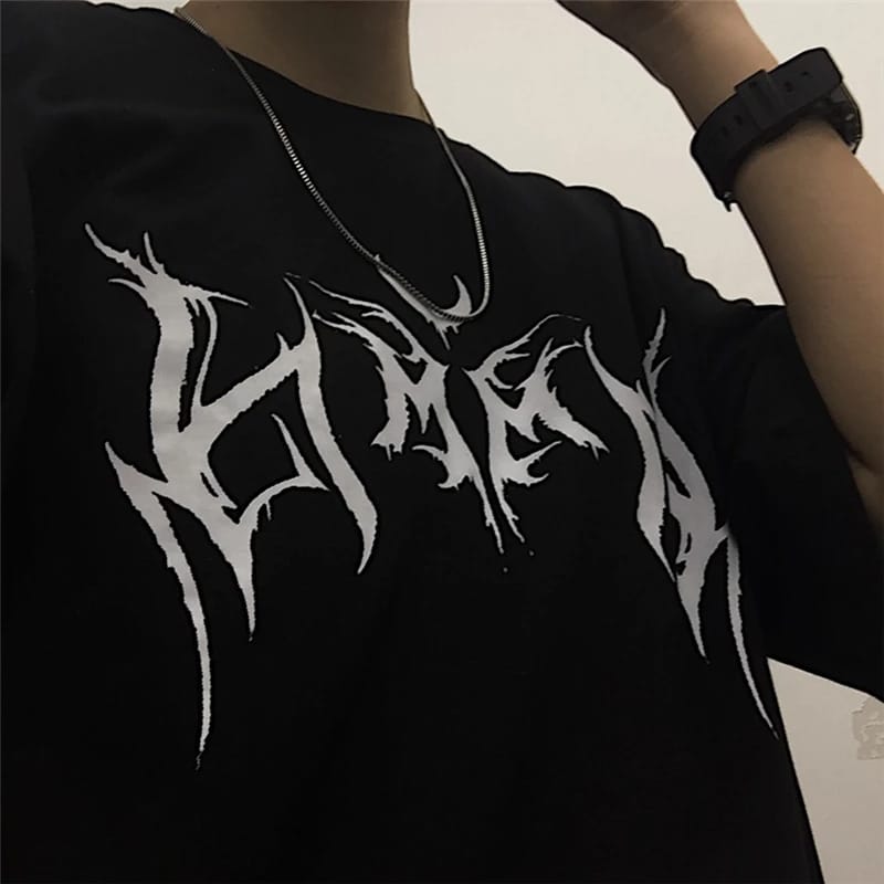 Women's T-shirt Hip-Hop Loose Punk Letter Printing Women Harajuku Oversize Short Sleeve Tops Clothing Vintage 50110