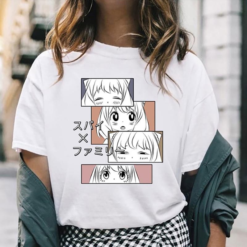 Kawaii Anya Forger Print Shirt Anime Pattern Women's Casual Short Sleeve T-Shirt