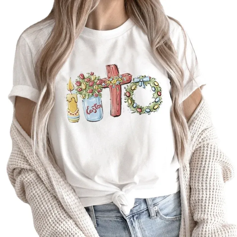 Can Print Summer Double Short Sleeve Rabbit Print Women's T-shirt Harajuku Tops Graphic T Shirts Vintage Clothes Aesthetic Tee