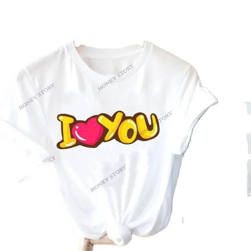 Selling LOVE Letters Floral Print Women's Crewneck T-shirt Modal Short Sleeve Street Aesthetic Vintage Gothic Kawaii Tops Tee