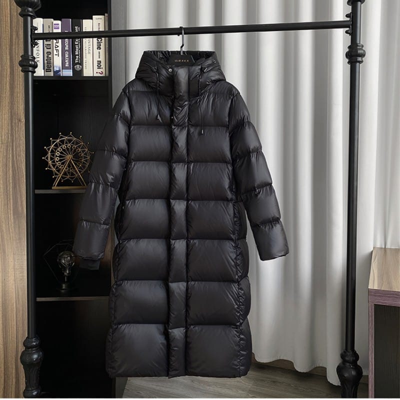 White Goose Down Mid Length Women's Clothing Temperament Hooded Thickened Warm Down Jacket Women's Jacket