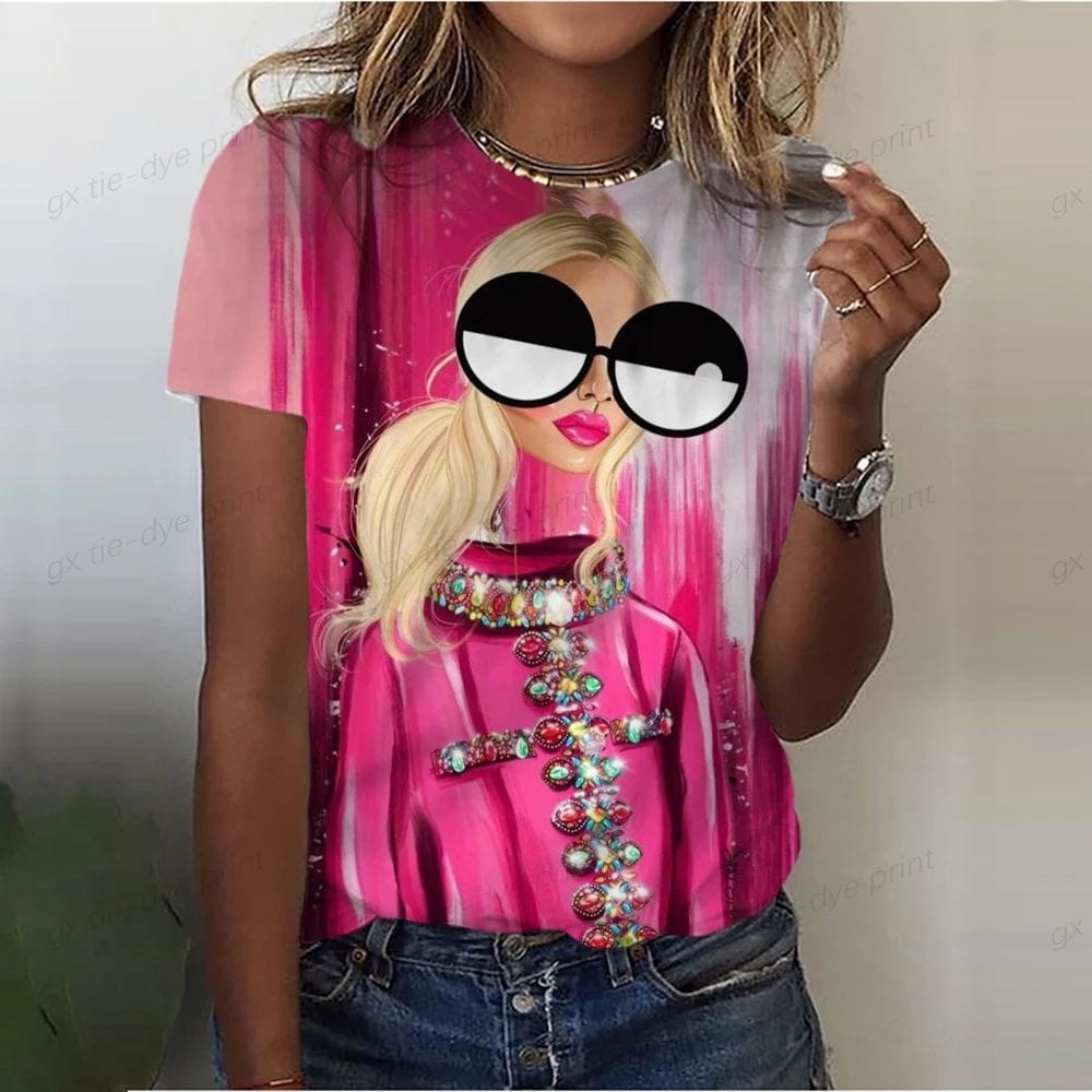 Women's T-shirt Abstract art face print girl clothing 3D oversized classic short-sleeved top women's fashion casual streetwear