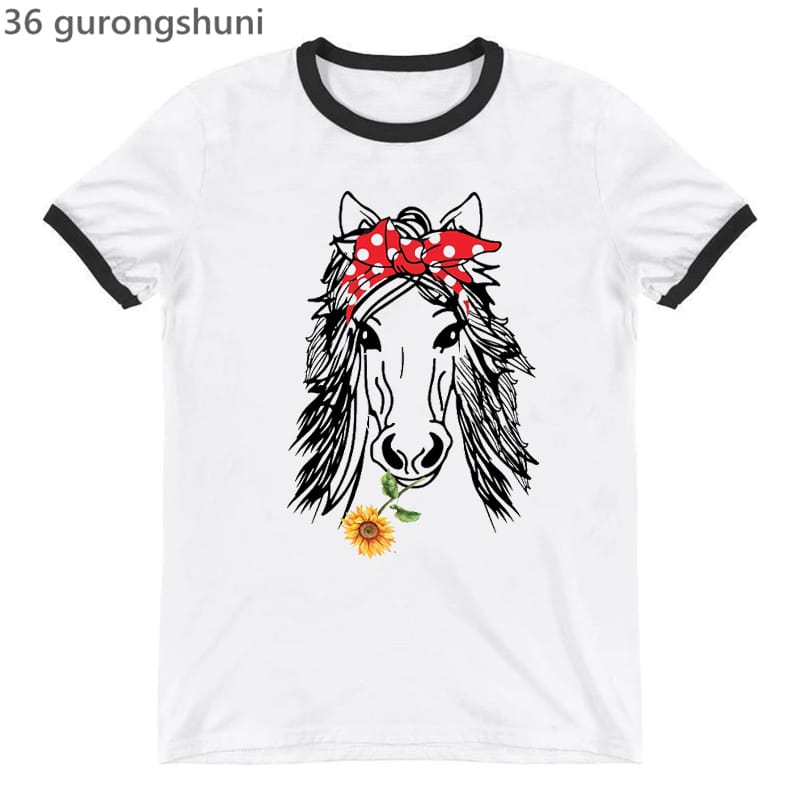 New t-shirt femme Cool color painting horse graphic print mother tshirt fashion Harajuku women t-shirts summer women's tops