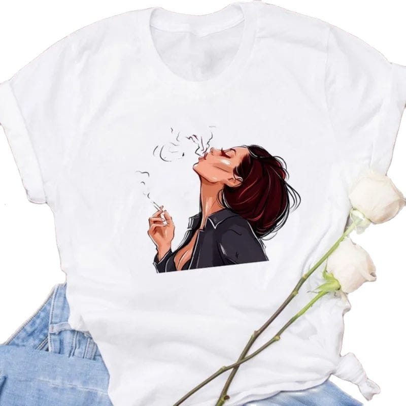 Fashion Wholesale Summer City Girl White Women's Casual Printed Vintage T-shirt Round Neck T Shirt Women Clothing  Y2k Tops