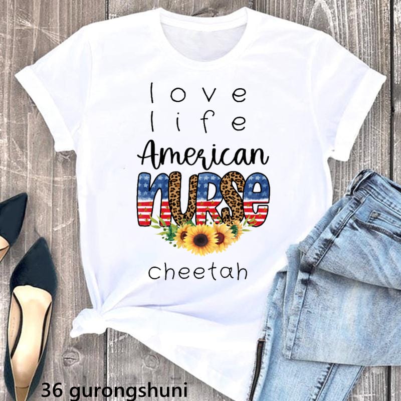 Leopard Love Nurse Life Letter Print T Shirt Women'S Clothing Summer Fashion Tops Tee Shirt Femme Harajuku Shirt dropshipping