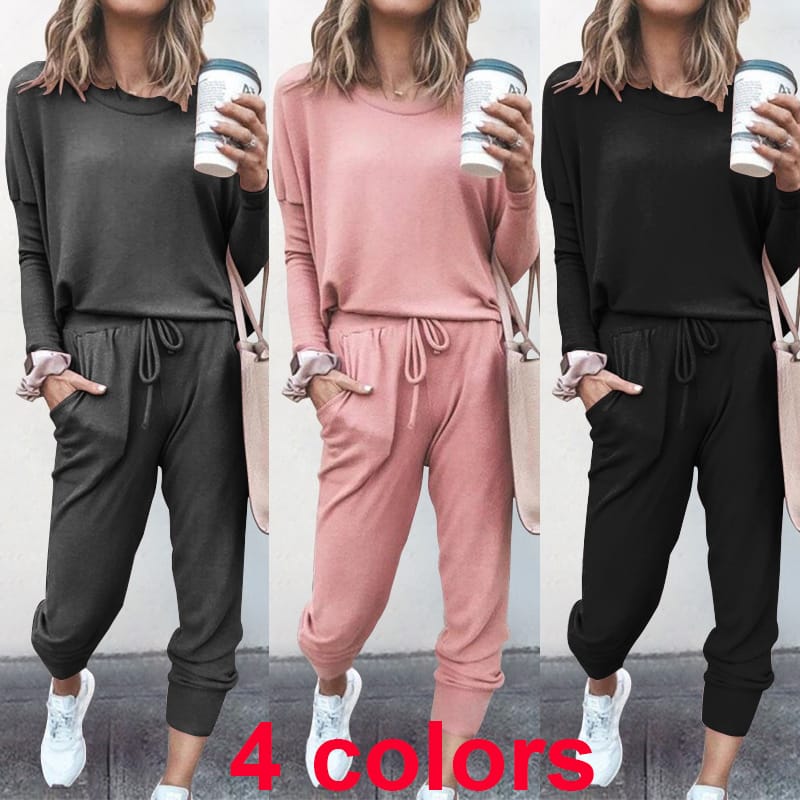 Autumn two-piece women's casual pants set round neck pullover top jogging pants two-piece sportswear women's sports set