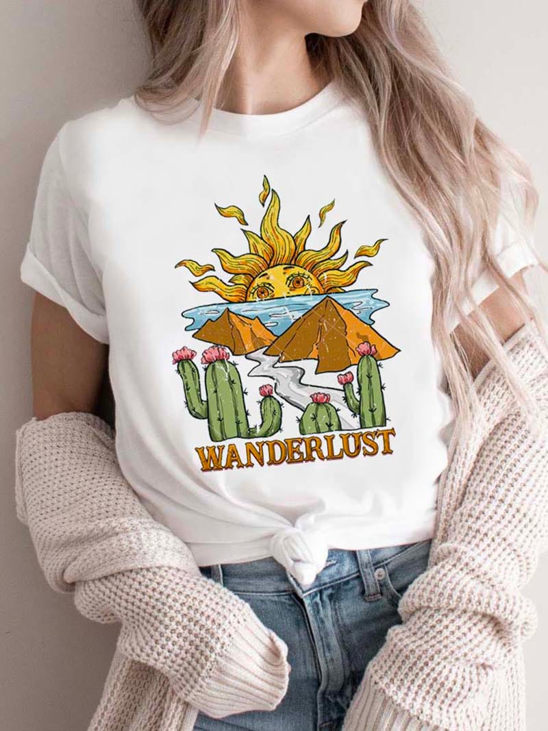 Harajuku 90s Short Sleeved T-Shirt Top Women's Fashion Casual Clothing Women's Pattern Western T-Shirt Printing Basic T-Shirt.