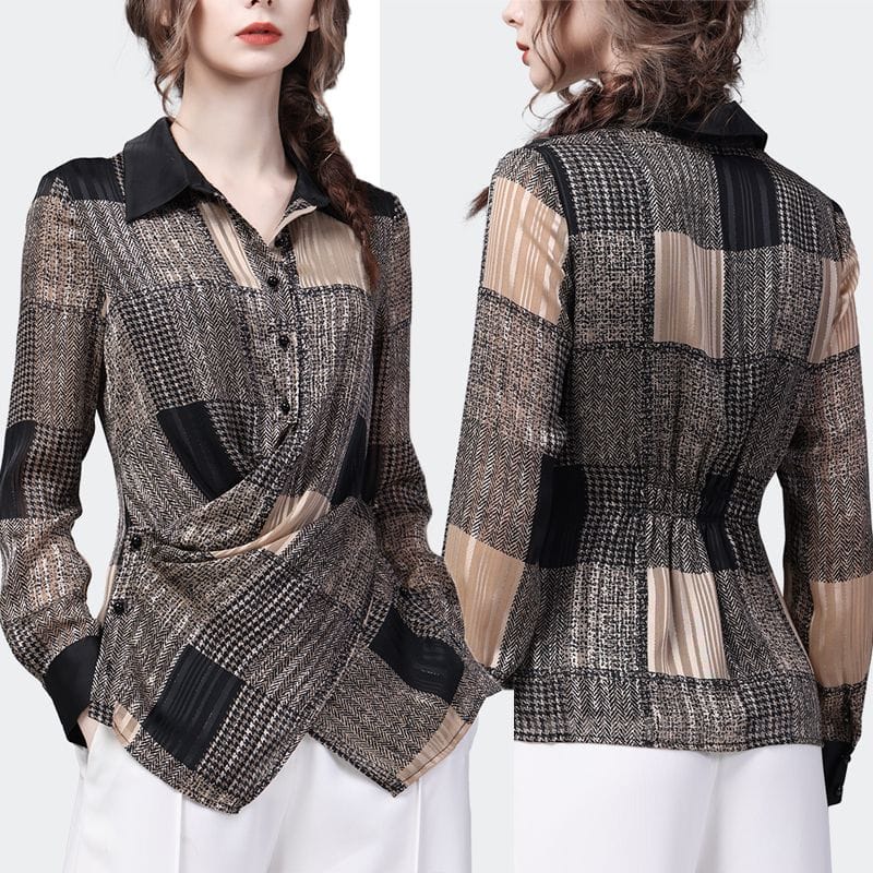 2023 Summer New Simplicity Lapel Elegant Drawstring Slim Long Sleeve Button Casual Vintage Commute Women's Clothing Top Blouse
