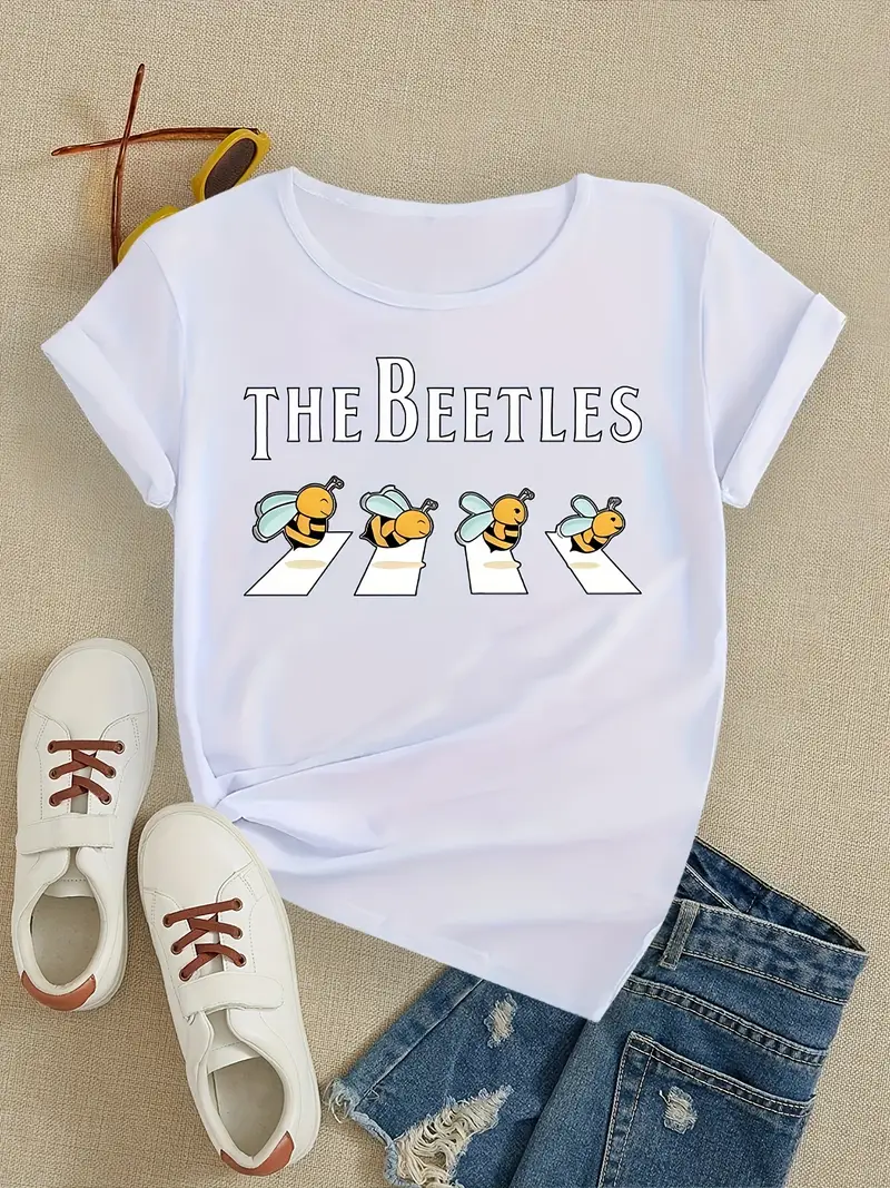 The Beetles Printed Short Sleeved Casual Women's Fashion Women's Pattern T-shirt Women's Printed Summer T-shirt