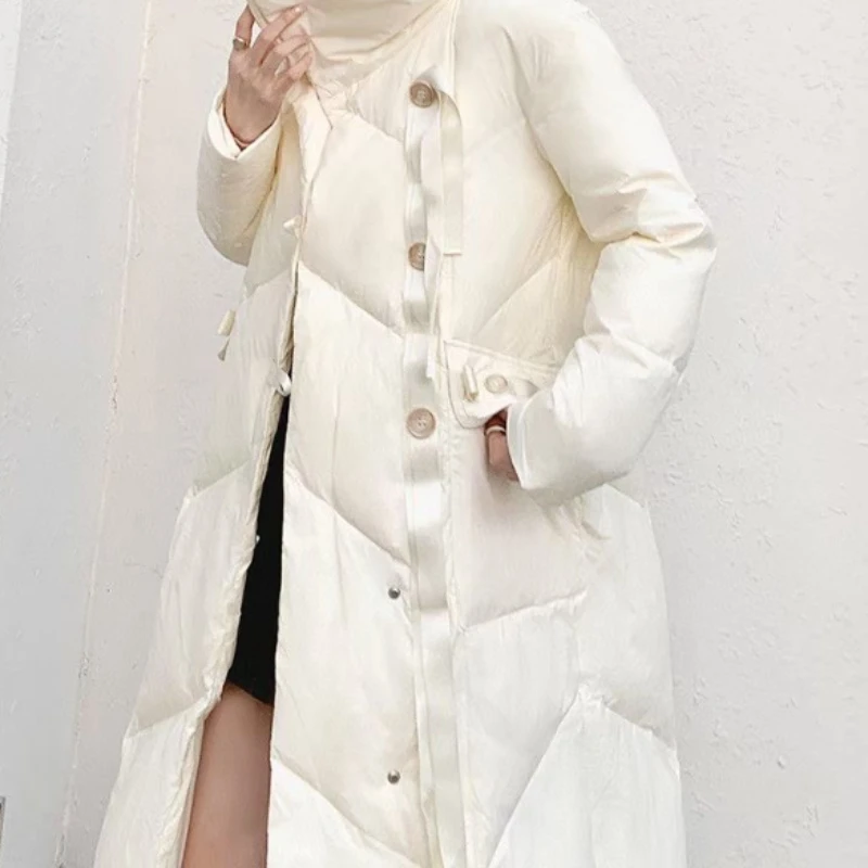 Woman Winter Coats Female Clothing 2024 New Warm  Loose Lapel Long Women's Down Cotton  Fashion Standing Collar Puffer Coats