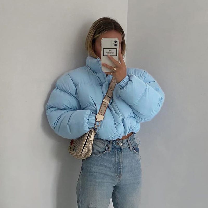 2024 Autumn and Winter Fashion Women's Clothing Solid Color Long-sleeved High-neck Zipper Thickening Short Padded Jacket Women