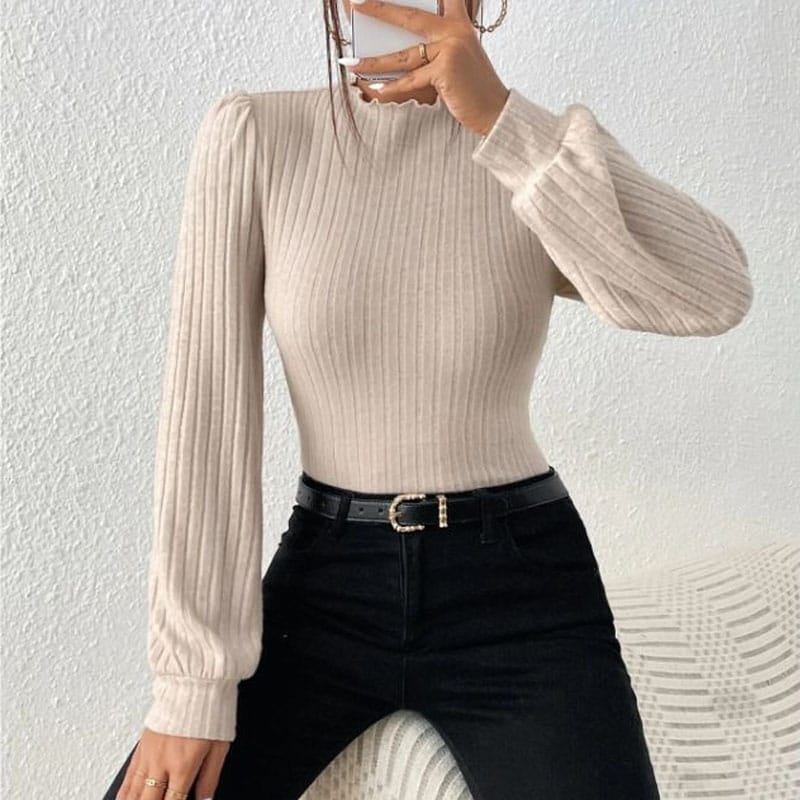2023 Autumn Women's New Fashion Commuter Trimming Small High Neck Long Sleeve Slim Fit Comfortable Versatile Bottom Sweater