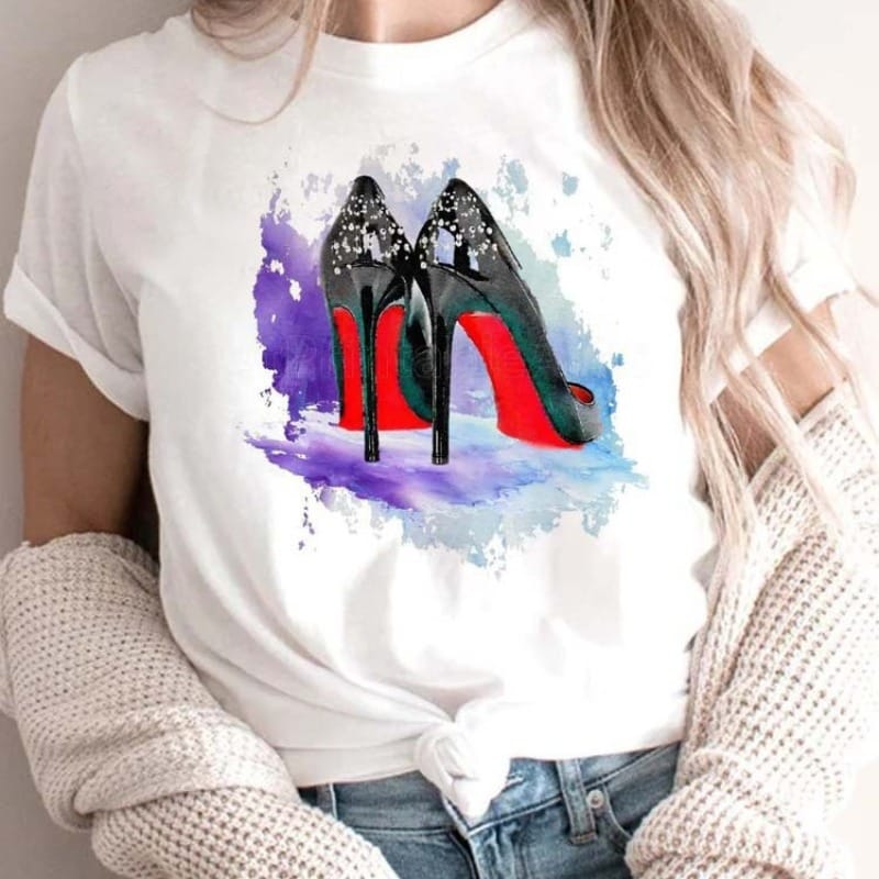 Women's Short Sleeve T-shirt Fashion High Heels Print Instagram Base Shirt Tops  Harajuku  Oversized T Shirt  Aesthetic