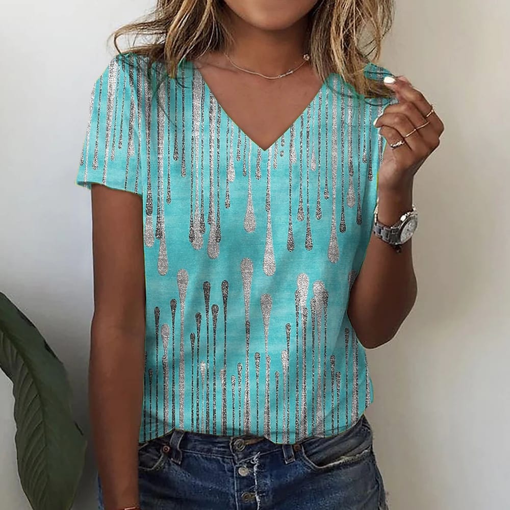 Women's Tops 3d V-neck Gradient Harajuku Clothes Loose Short-sleeved Casual Pullover Shirt 2022 New Oversized Graphics T-shirts