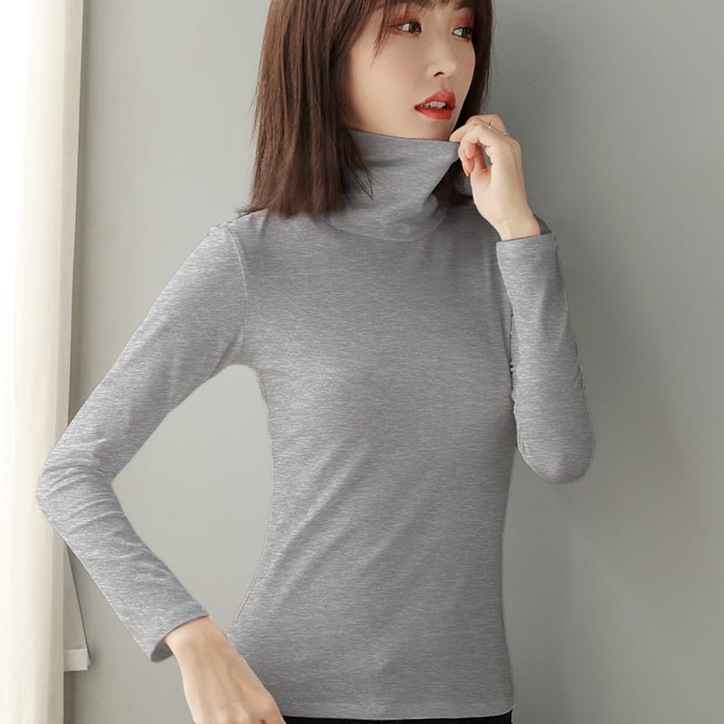 MRMT 2024 Brand New Women's Western Style Pile Collar Tight Fitting Solid Color Bottoming Shirt Women's Long Sleeved T Shirt