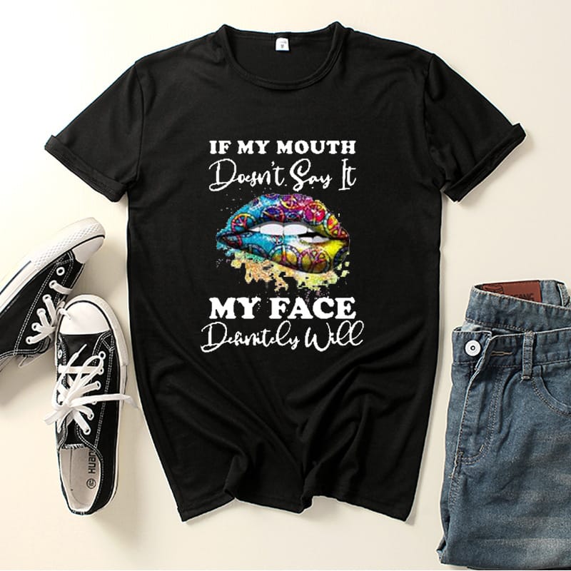 Cotton 100% Women's T-shirt Short Sleeve Summer Lip Top Undershirt Short Sleeve Female Students Graphic Oversized T Shirt