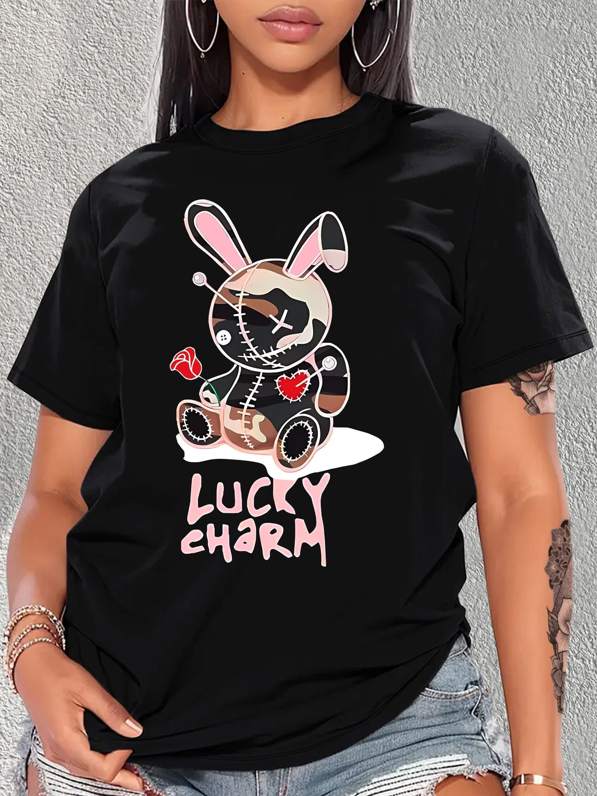 Women's Rabbit Graphic Casual Short Sleeves Sports Tops - Round Neck Workout T-shirt for Activewear