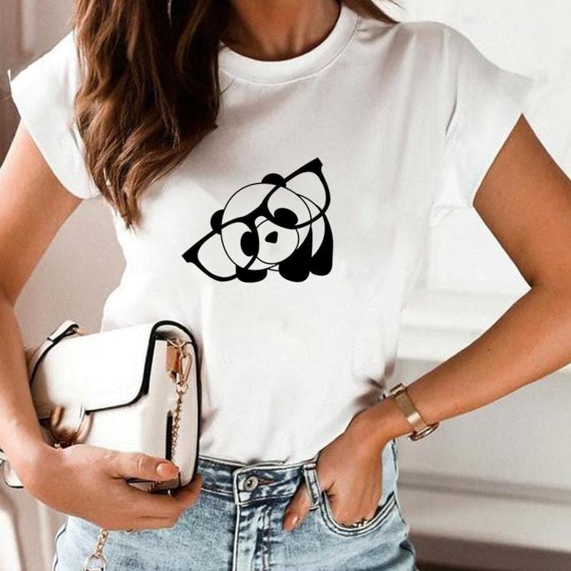 Panda Print T-shirt, Cute, Fun, Everyday Women's T-shirt, Summer Fashion Short-sleeved T-shirt Oversized T Shirt