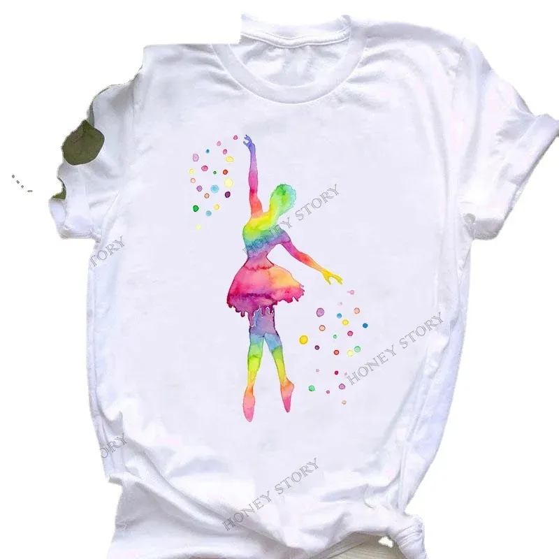 Women's Tshirt A Generation of European and American Summer Women's Ink Painting Dance Girl Print Women's Short Sleeve T-shirts