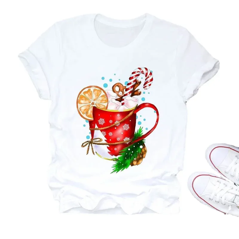 Santa T-shirt Ladies Christmas Tree Letters Men's and Women's Tops Printed Short Sleeves Kawaii Clothes Oversized T Shirt Tops