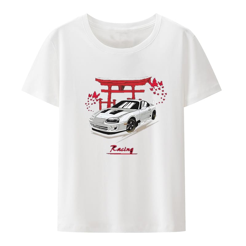 Men's Car Letter Graphic Print Short Sleeve Round Neck Tee Hipster Women's Tops Tees Breathable Classic Popular Otaku Vintage