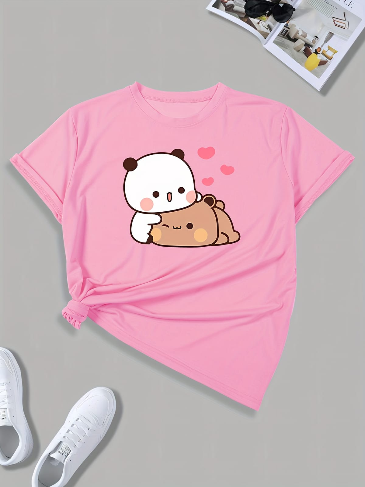 Women's Cartoon Print Round Neck Short Sleeve Sports T-shirt - Casual Fitness Workout Activewear