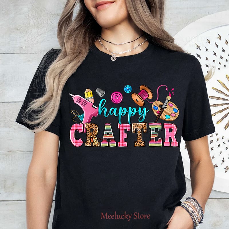 Happy crafter letter print pattern summer fun Women's Top, Age Reducing, Joyful and Fresh T-shirt