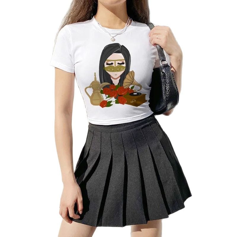 Traditional Festival in The Middle East Hot Cake  Arab Clothing Printed Short Sleeve T-shirt Women's Wear Oversized T Shirt Tops
