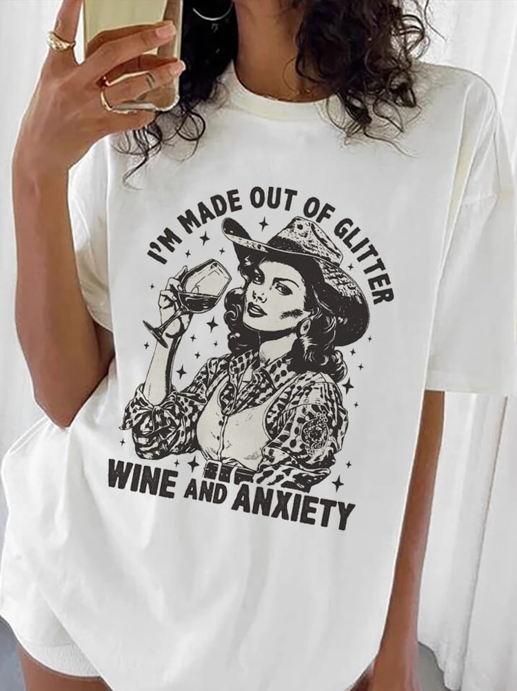 Harajuku Retro Versatile 90s Short Sleeved Summer Clothes Women's Printed T-Shirt Western Girl Design Pattern Basic Casual T-Shi