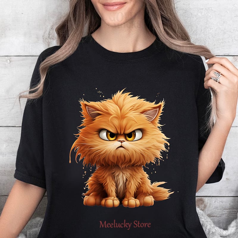 2024 Women's casual top Funny Cat print pattern Cartoon Korean version loose and atmospheric women's T-shirt