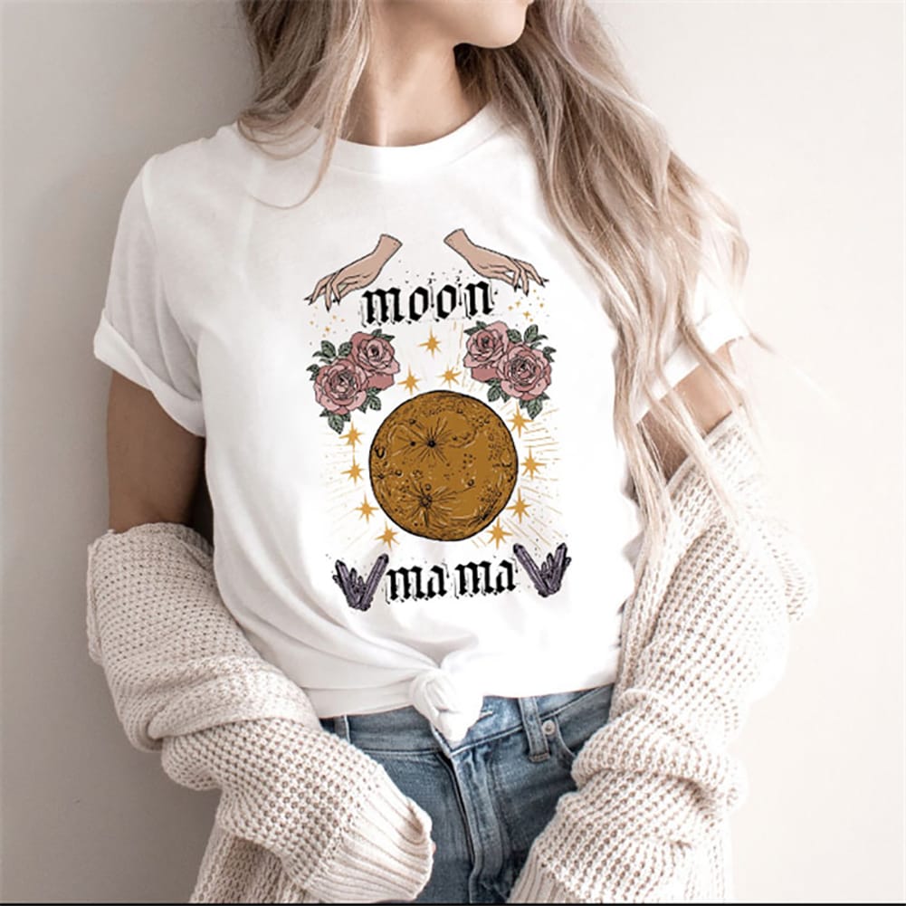 Summer Women's Printed O-Neck Short Sleeved Cartoon Flower Printed Fun Basic T-Shirt Fashion Style Printed Cute Casual T-Shirt.