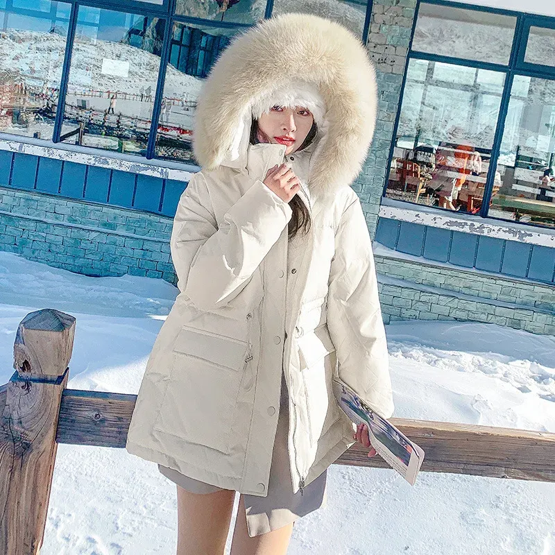 Korean Version of Work Clothes Hooded White Duck Down Jacket for Women's Thickened Clothing Casual Loose Winter F167
