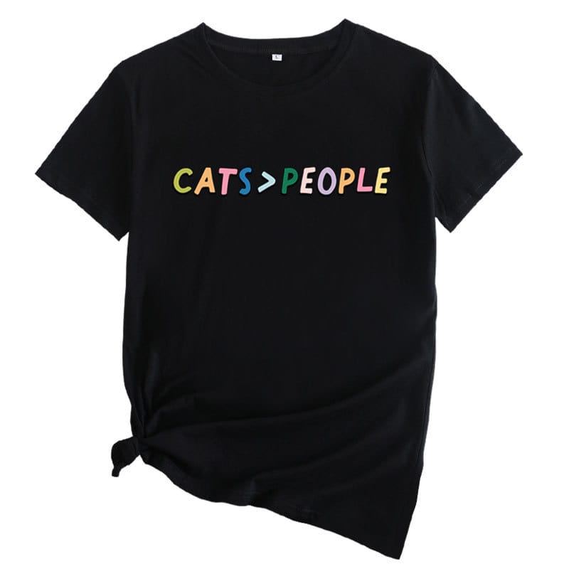 Cats People Women's European and American Printed Round Neck Short-sleeved T-shirt Woman Tops  Oversized T Shirt Tee