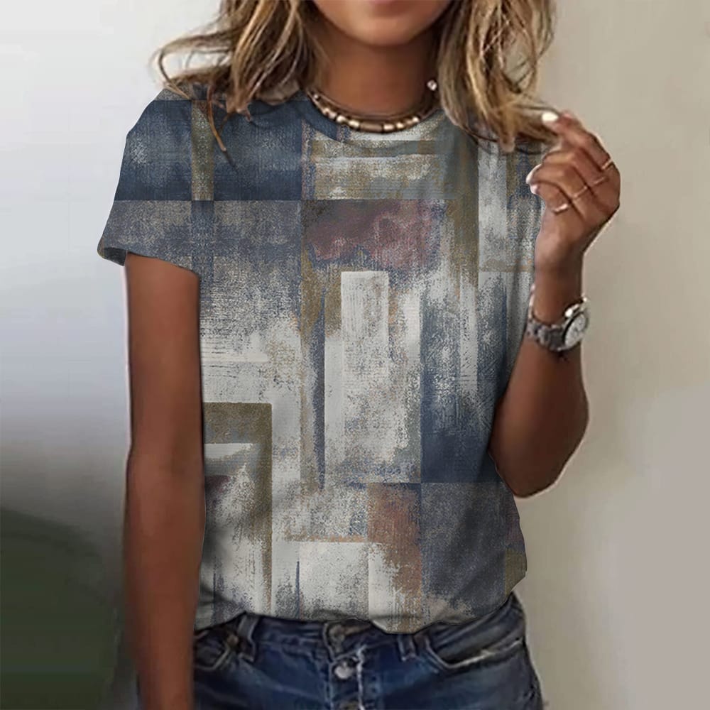 Women's T-Shirts 3d Print T-Shirt Harajuku Casual Grid Short Sleeve Top Tee O Neck Oversized Female Clothing