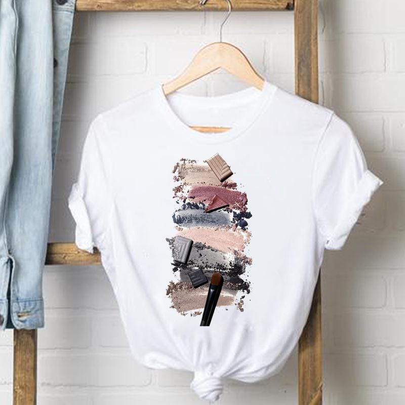Fashion Cute Print Top T-Shirt 3D Nail Painting Colorful Fashion Cute Print Women's Pattern Round Neck Loose T-Shirt
