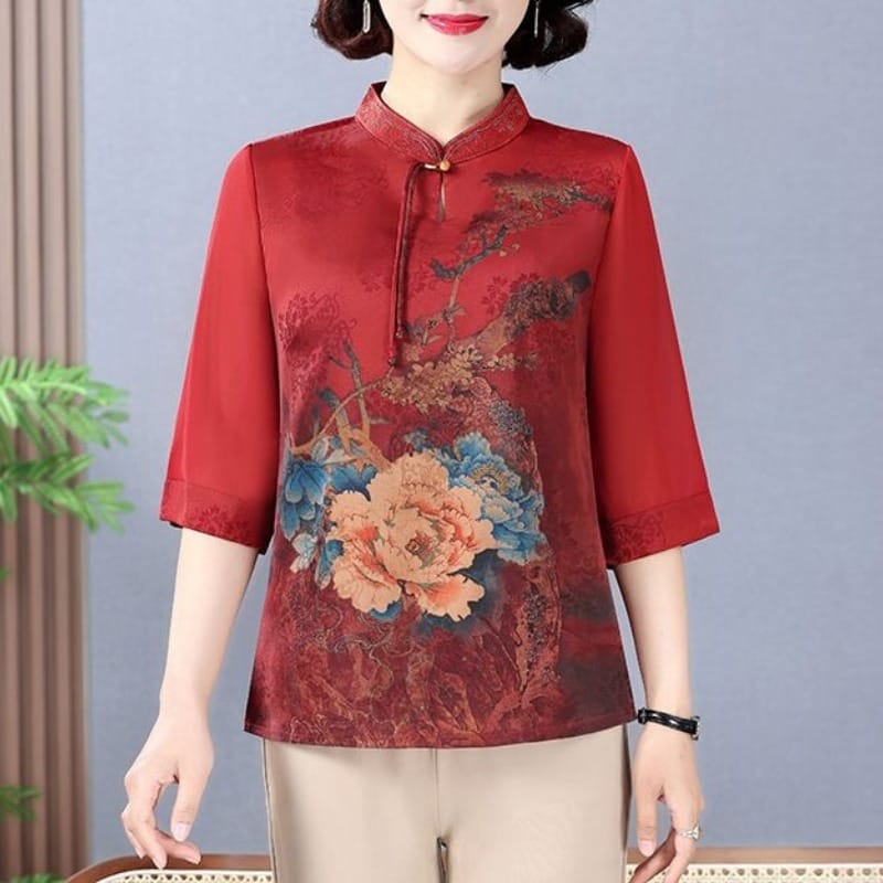 Summer 2024 Women's New Pullover Round Neck Patchwork Fashion Vintage Printing Rivet Elegant Casual Versatile Half Sleeve Tops