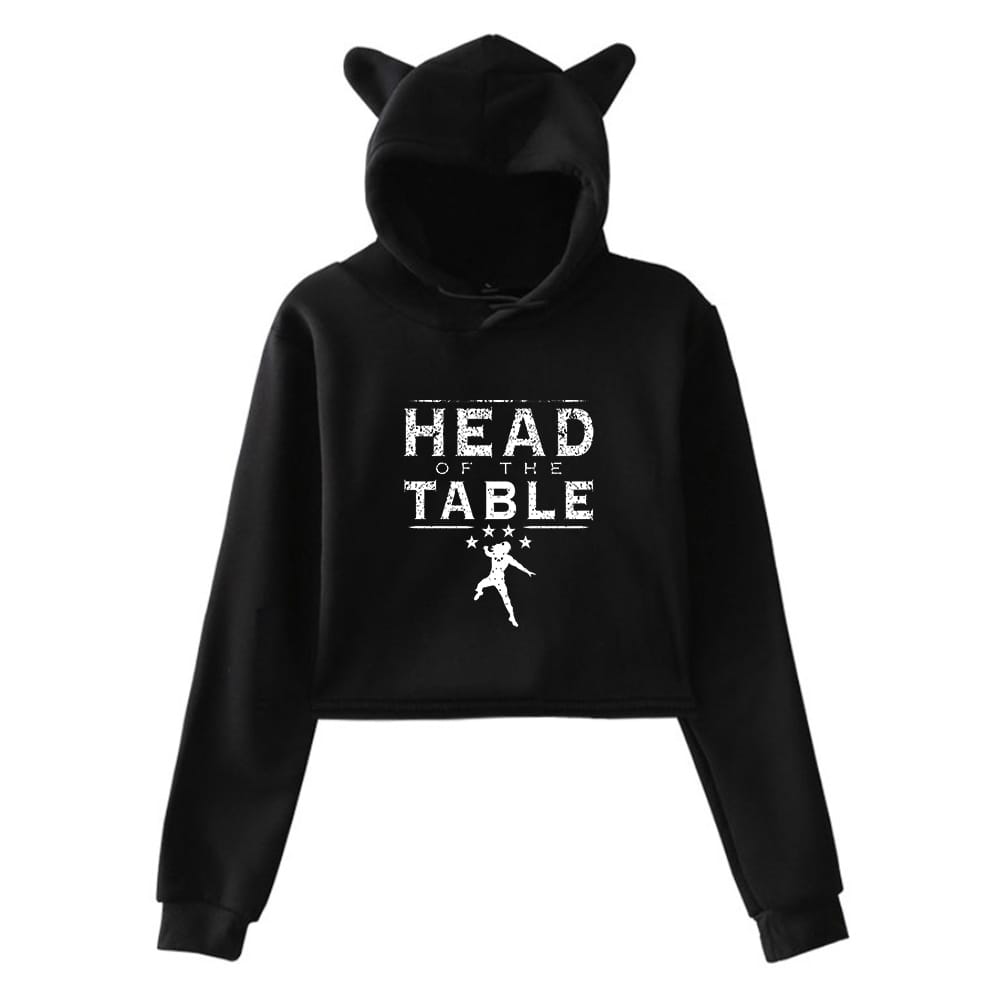 Roman Reigns Head of The Table Pullover Cat Ears Hoodie Long Sleeve Female Crop Top Vintage Streetwear Women's Clothes