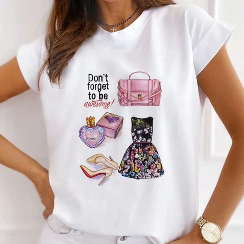 Women's Short-sleeved T-shirt Fashion Printed Base Graphic T Shirts  Aesthetic Clothes  Tops  Harajuku